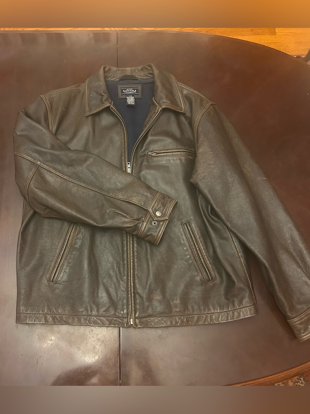 Genuine Leather Jacket Men’s Large Heavy Cowhide Distressed Sonoma Brown L/G